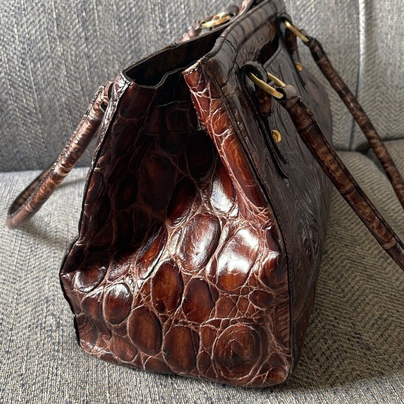 BRAHMIN Brown Croc Embossed Leather Satchel Bag - Picture 7 of 12